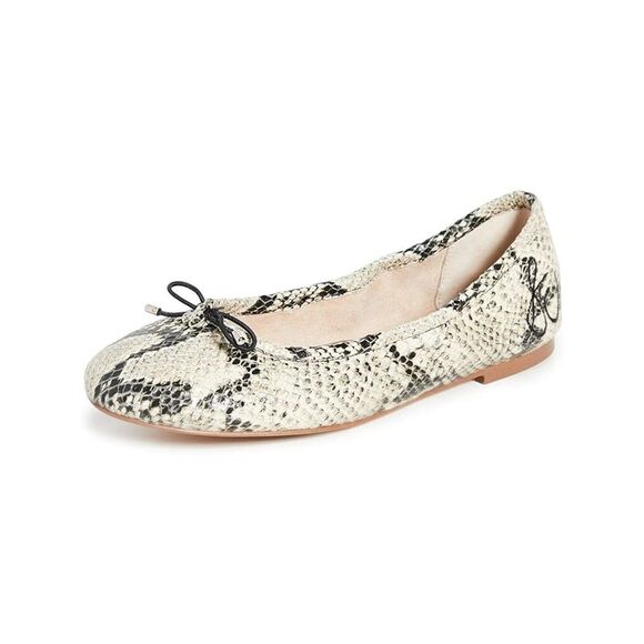 NWT SAM EDELMAN Womens Beige Snakeskin Felicia Leather Ballet Flats 6.5 M - Picture 1 of 5